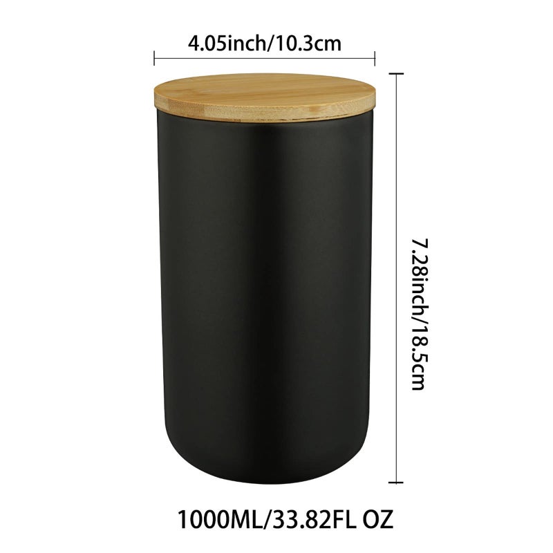 MilkyWay Ceramic Food Storage Jar Canister Modern Design Food Canisters with Airtight Seal Bamboo Lid, Loose Tea Coffee Spice Nuts Snacks Storage Jar Canister (Black 33.81oz/1000ml) - Image 2